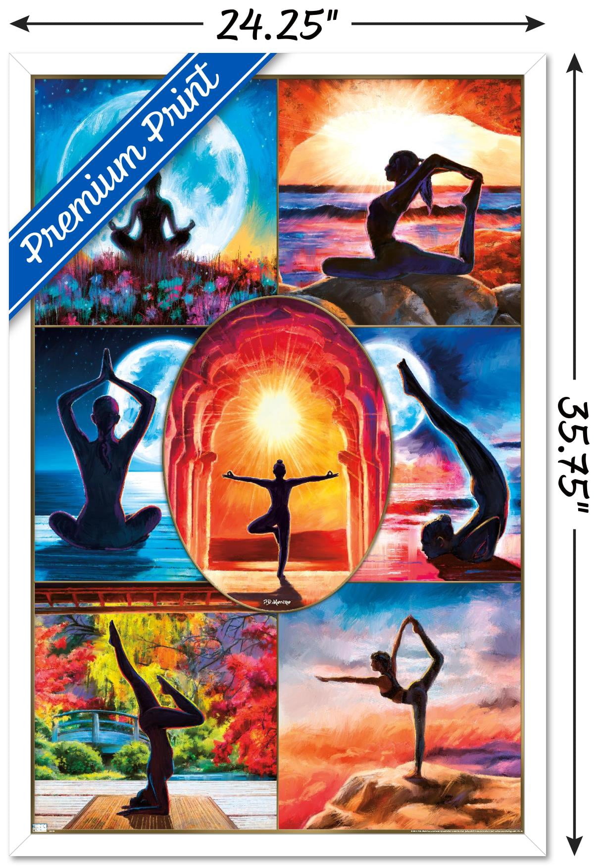 PD Moreno - Fine Art - Yoga Collage Wall Poster, 22.375" x 34" Framed