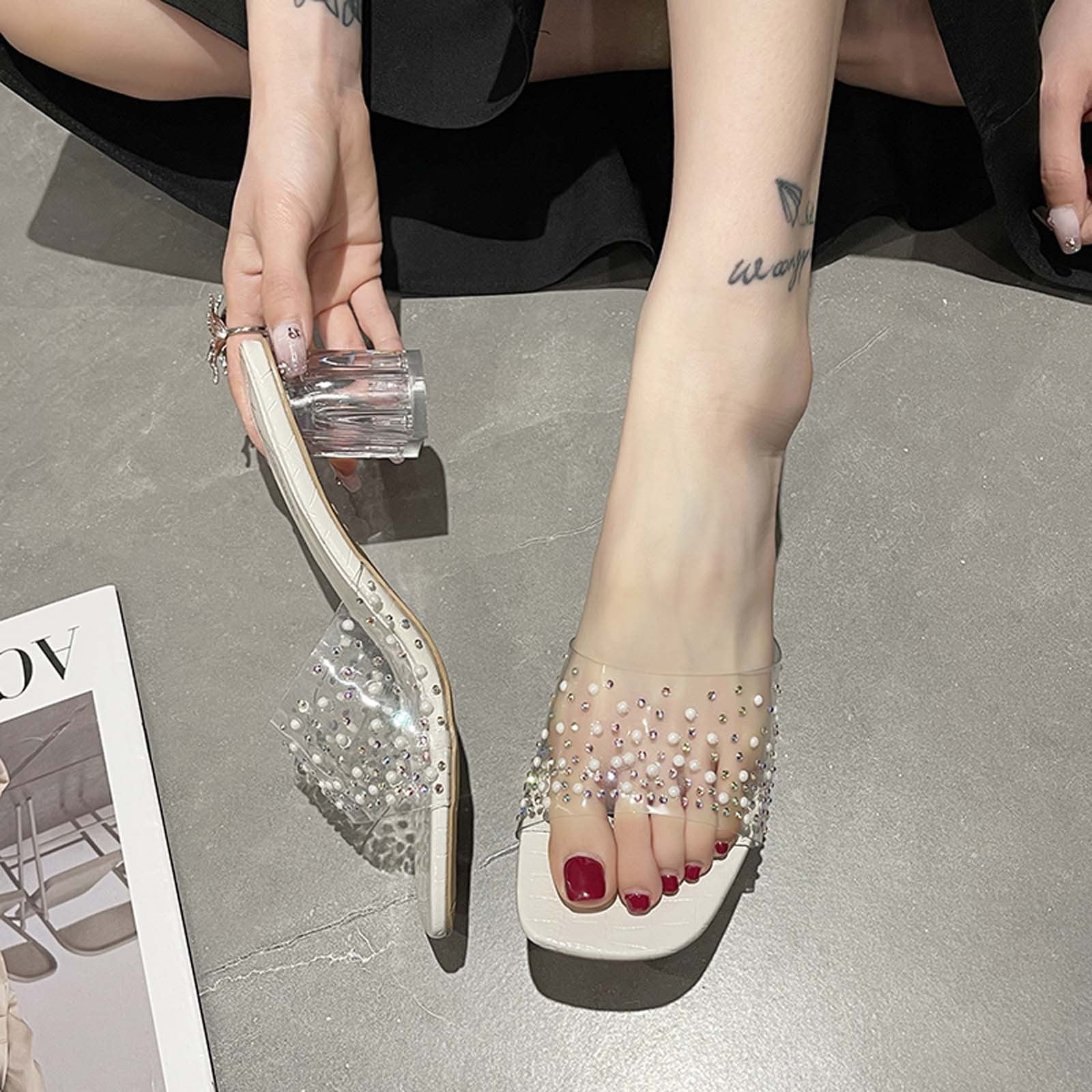 Dvkptbk Square Toe Low Heeled Sandals for Women Low Block Heels Sandals Open Toe Ankle Strap Chunky Heels Slip on Heeled Sandal Mule Heels for Party