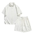 thumbnail image 2 of VBTAPA Men's Summer Beach Outfits 2 Piece Short Sleeve Shirts and Shorts Set Cooling Casual Vacation Lounge Sets with Pockets Lightning Sales of Today White XXL, 2 of 4