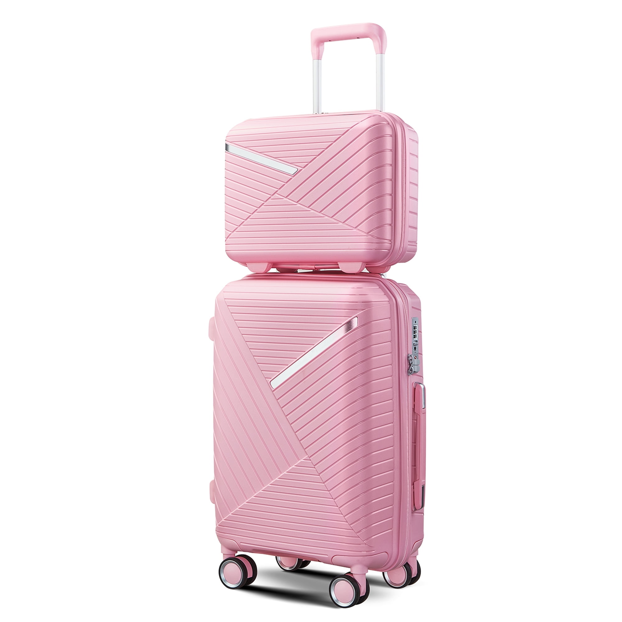 Aukfa Expandable Hardside 4-Piece Luggage Travel Set, Durable Suitcase Double Wheels, Pink
