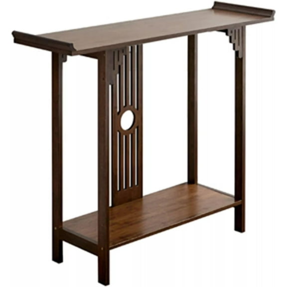 40 Inch Bamboo Sofa Tables Walnut Solid Wood Console Table 2 Tier Hallway Table Mid Century Modern Console Table with Shelves for Living Room Front Door Entrance Home