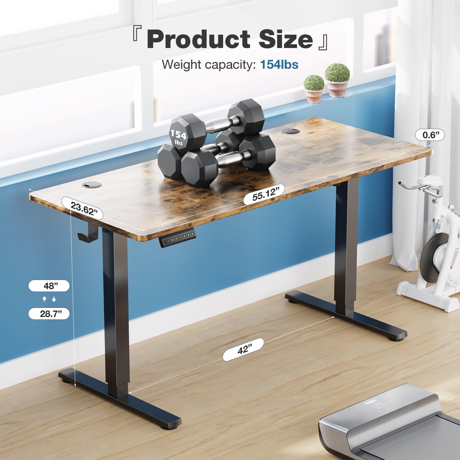edx Electric Standing Desk, Height Adjustable Desk, 55 x 24 Inches Ergonomic Stand up Desk with Memory Preset and T-Shaped Metal Bracket for Home Office