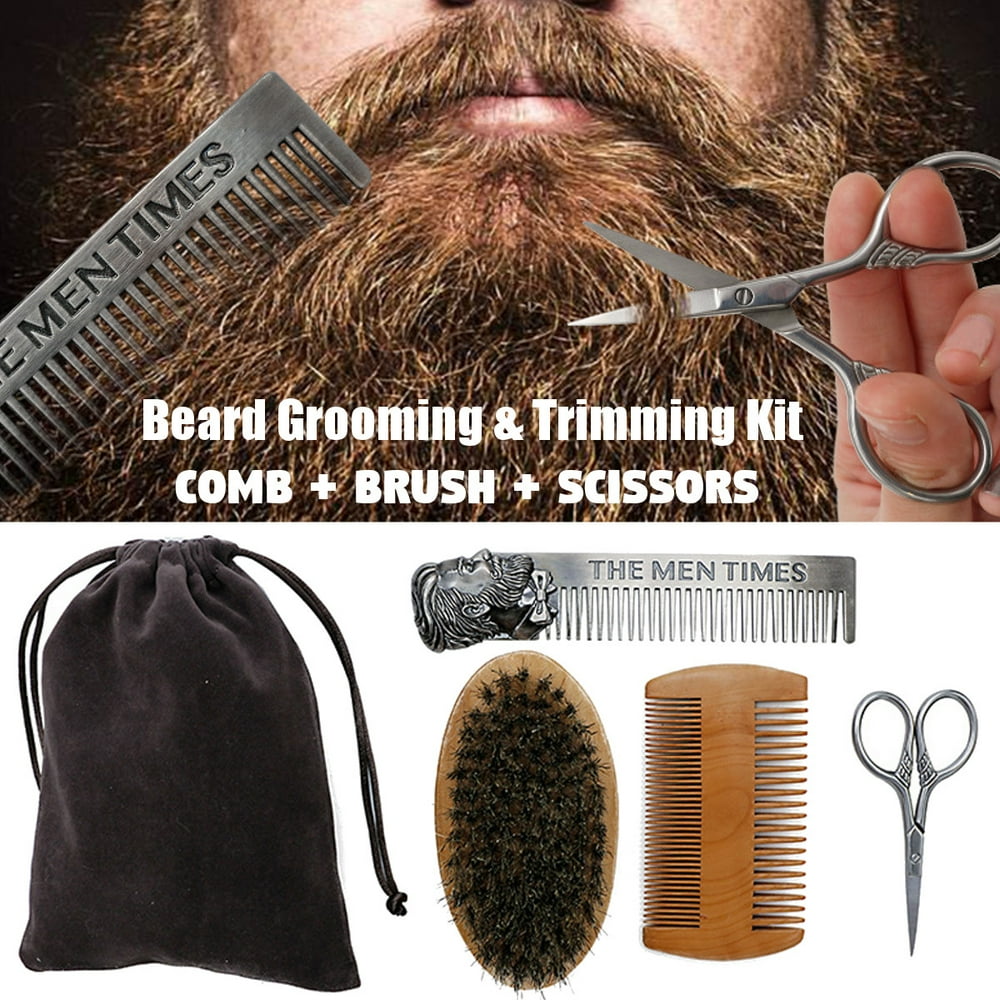6Pcs/Set Beard Kit for Men Beard Brush, Comb, Scissors Beard Grooming