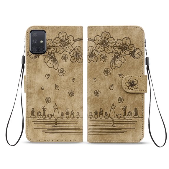 TECH CIRCLE for Samsung Galaxy A51 6.5" 2020 Flip Wallet Case, PU Leather Case with Cart Slot Hand Strap Kickstand Shockproof Protective Case for Samsung Galaxy A51 Ladies Women Men, Brown