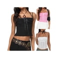 thumbnail image 4 of Yunliwuli Women's Crop Camisole Slim Lace Trim Tie-Up Halter Neck Backless Spaghetti Strap Tops for Summer, 4 of 10