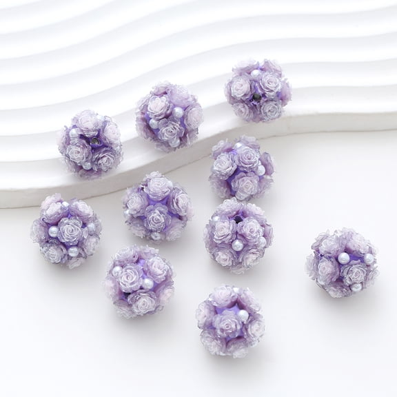 Zhuge 12Pcs 20mm Colorful Rose Flower Ball Beads, Diamond Accent Polymer Clay Craft Beads for Beadable Pens & Jewelry, Purple White