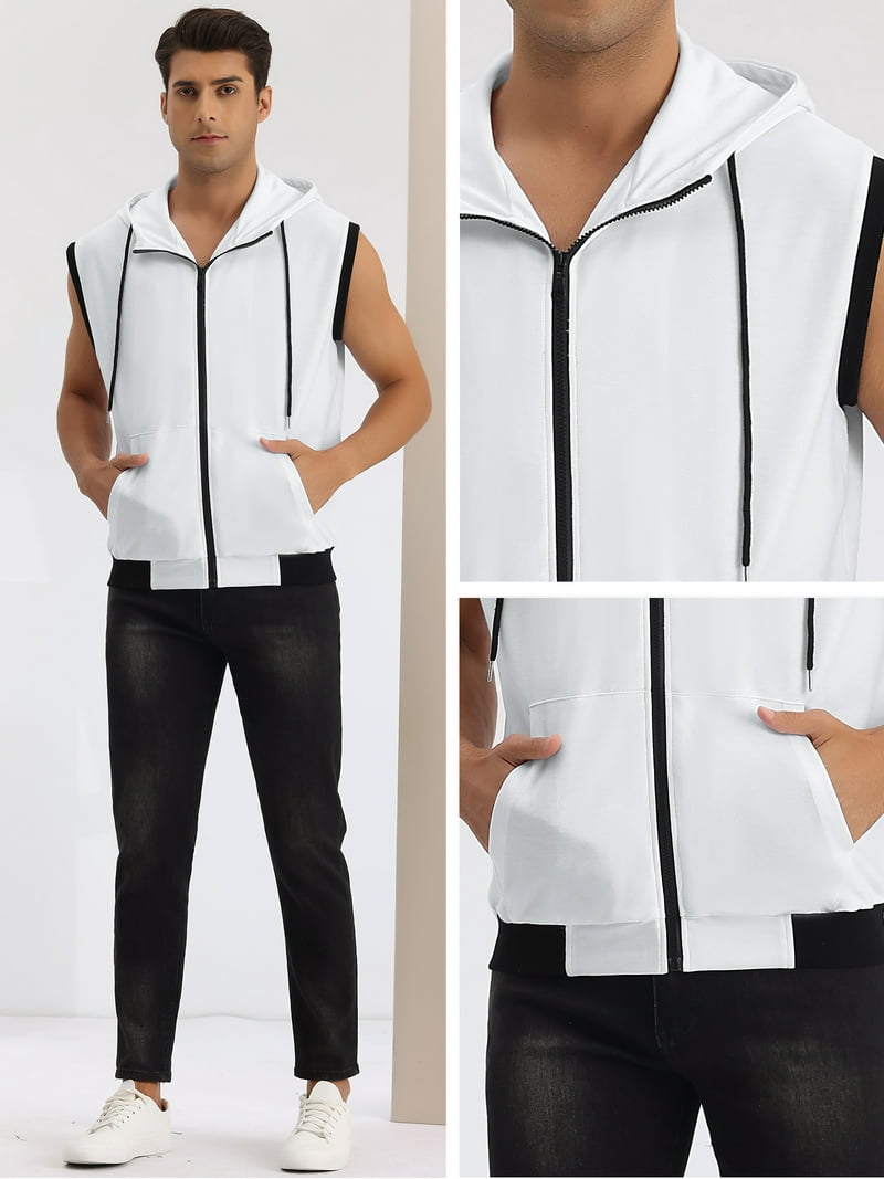【BAON】[unisex] Moel hood fleece zip-up vest Unique Bargains Men's Hoodie Vest Zip Up Sleeveless