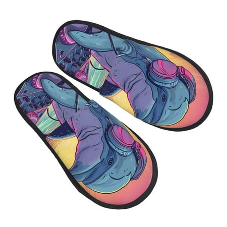 

Ocsxa Mens Womens Cozy Memory Foam Scuff Slippers Slip On Warm House Shoes Indoor/Outdoor Hip-Hop DJ Dolphin Designs-Medium