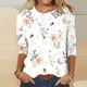 thumbnail image 1 of ICHUANYI Liquidación Camiseta holgada estampada a la moda para mujer Blusa de manga 3/4 de longitud media Blusa con cuello redondo Tops casuales ICHUANYI WER202308256011, 1 of 5