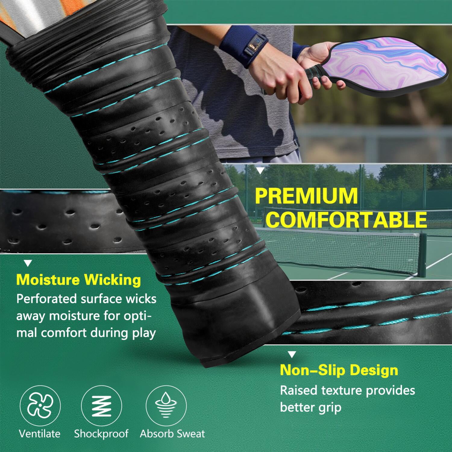Pickleball Paddles Set Of 2, Fiberglass Surface, Liquid & Marble Print, 4 Balls & Bag