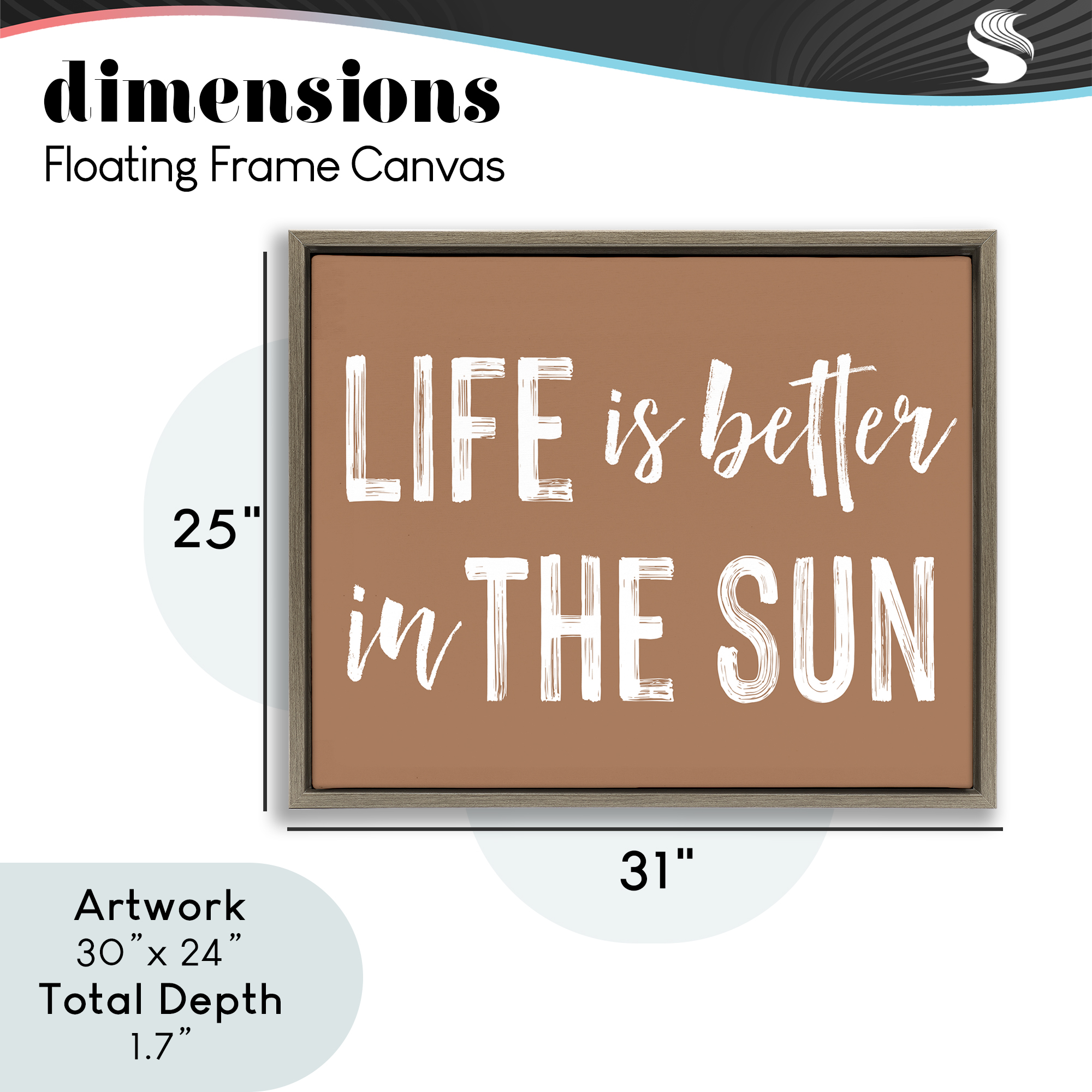 Life Better In Sun Brown Brown Framed Floater Canvas Wall Art, design by Lettered and Lined