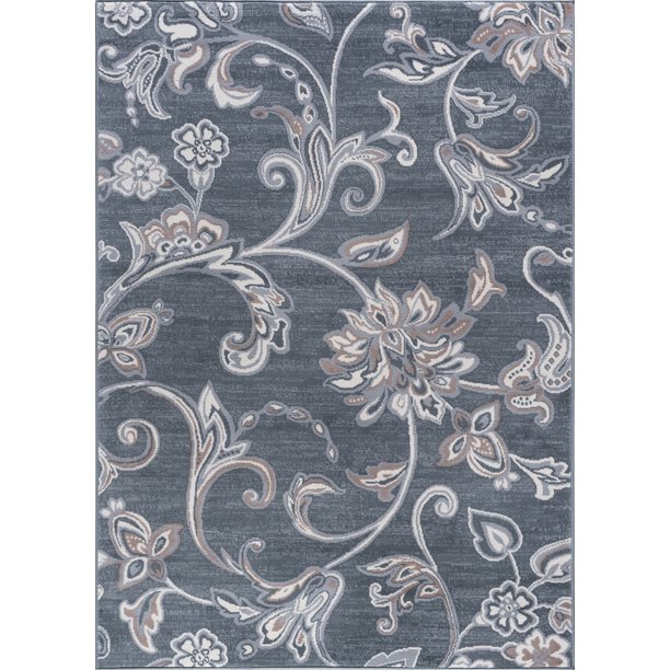 Tayse Madison Area Rug MDN3541 Transitional Dark Gray Petals Leaves ...