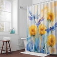 thumbnail image 6 of Spring Dragonfly Shower Curtain for Bathroom Decor, Yellow Pastoral Flowers Waterproof Fabric Shower Curtain, 54"x78" Set with 12 Hooks, 6 of 9