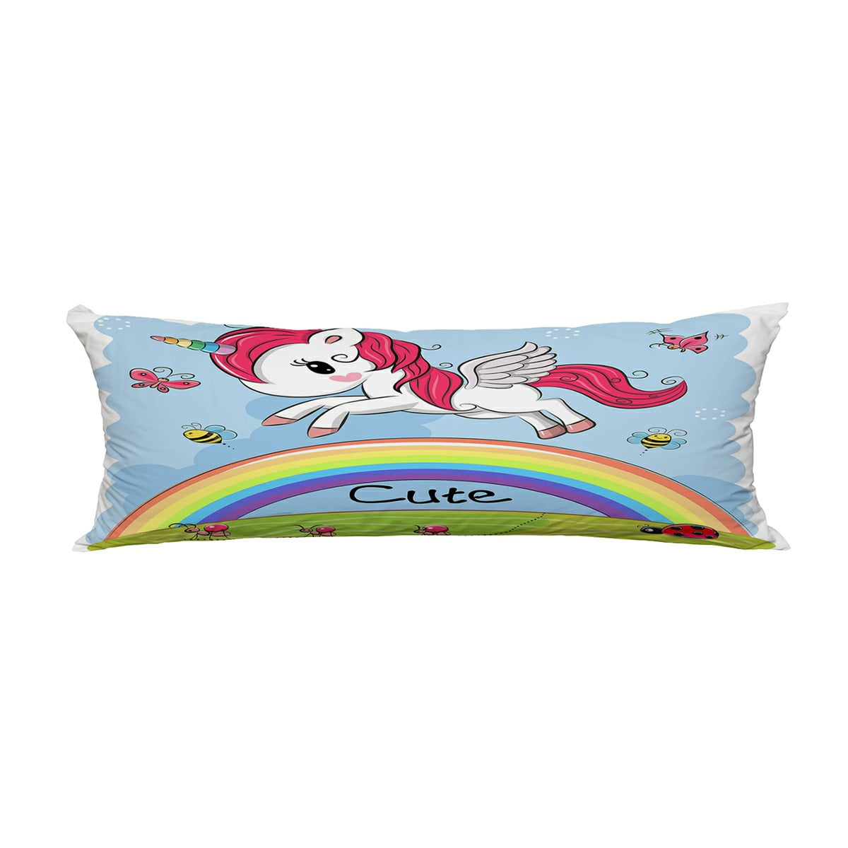 ABPHQTO Cute Cartoon Unicorn Is Flying Over The Rainbow Body Pillow