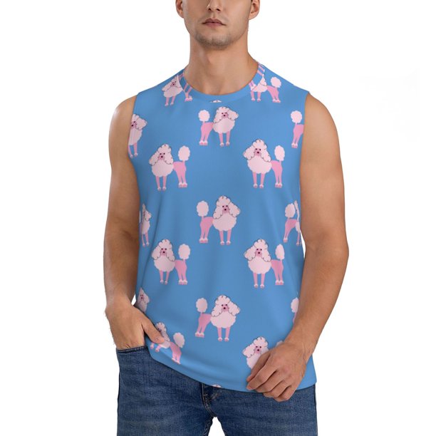 Fotbe Cute Poodle Dog Men's Camiseta sin Mangas Estampada para Hombres, Playera Casual para Gimnasio, Entrenamiento, Playa-Medium