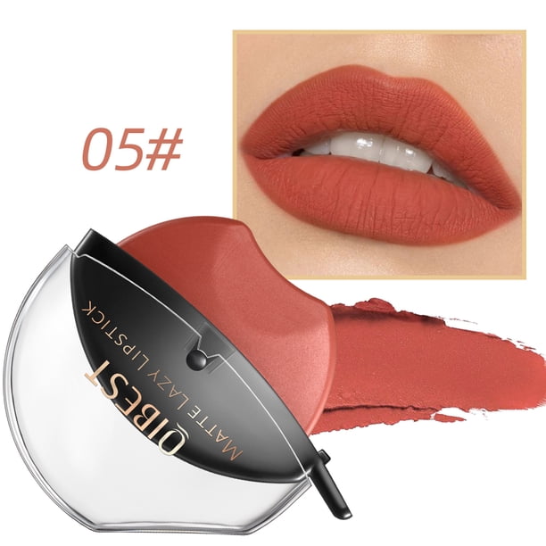 QIBEST lápiz labial en forma de labio maquillaje lápiz labial perezoso terciopelo mate lápiz labial desnudo pigmento tinte de labios de larga duración cosmético