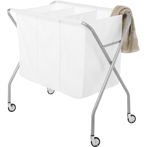 Portable Foldable Clothes Laundry Basket 3 Section Hamper Bag Cart with Wheels 