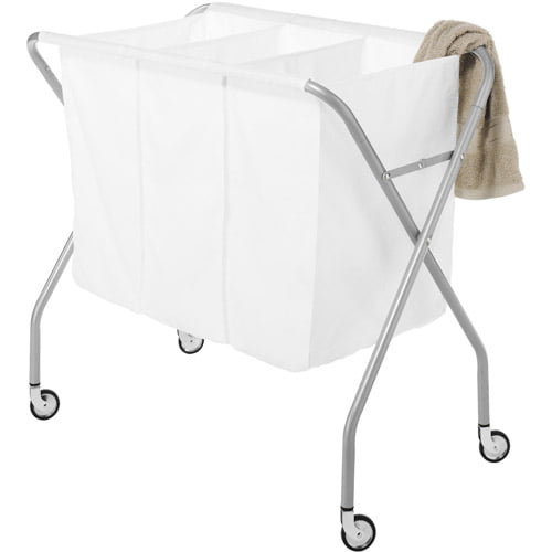 Whitmor 3 Section Laundry Sorter Collapsible with Heavy Duty Wheels Silver & White 19" x