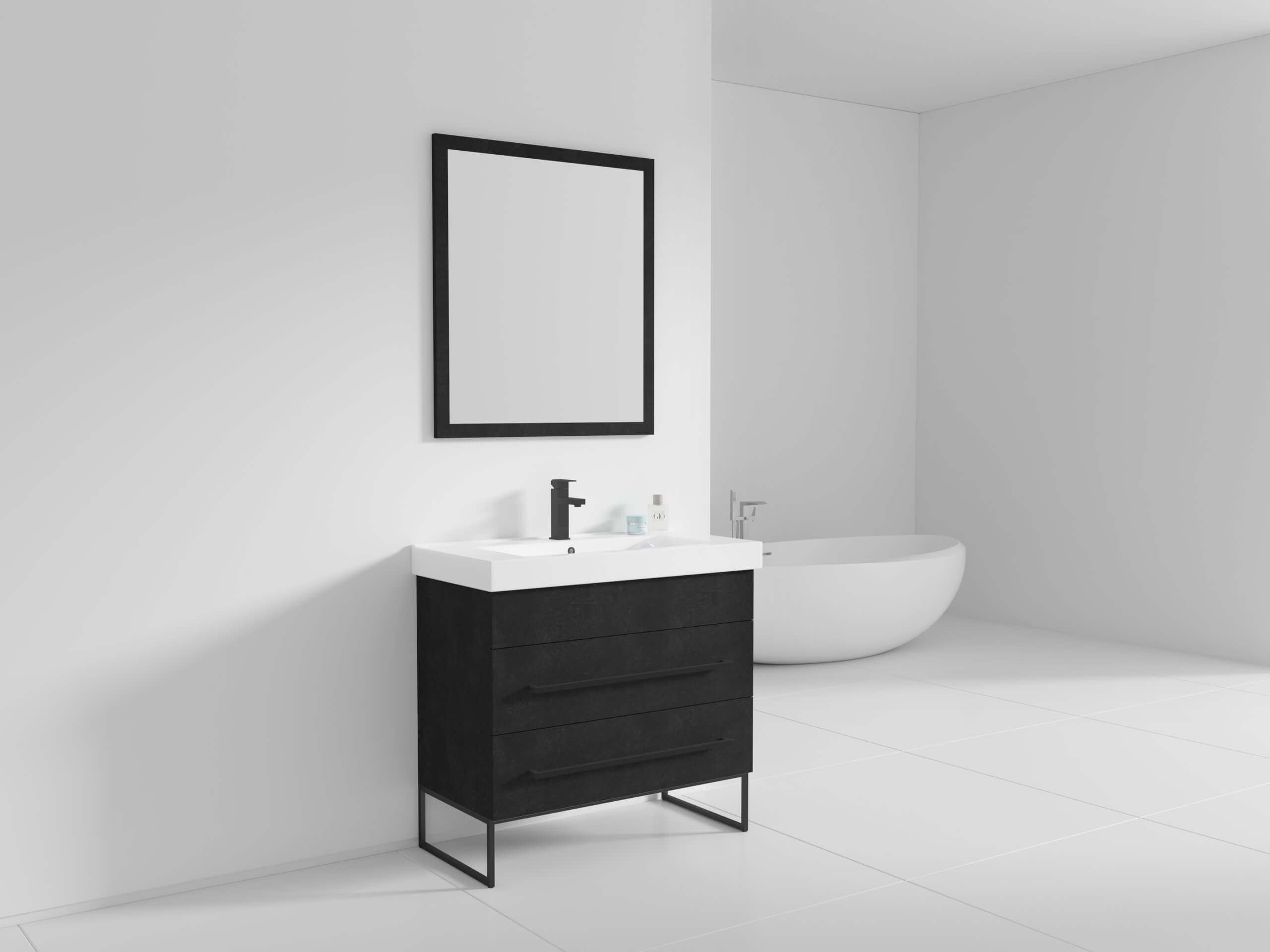 Fine Fixtures - Modern Black Marble 36 Bathroom Vanity Set, Black Hardware,  vitreous China Sink Top 