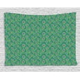 thumbnail image 1 of Feather Tapestry, Peacock Feathers Peafowl Ethnic Eastern Spiritual Boho Positive Design, Wall Hanging for Bedroom Living Room Dorm Decor, 80W X 60L Inches, Jade Green Blue Caramel, by Ambesonne, 1 of 1