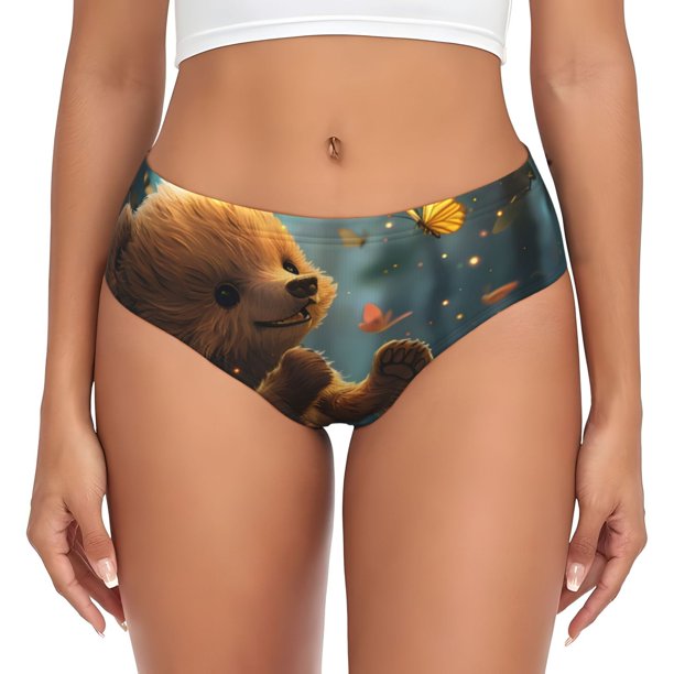 Balery Cute Butterfly Bear Ropa Interior de Algodón para Mujer con Dibujo – Braguitas Cómodas y Elásticas, Estilo Clásico-X-Small