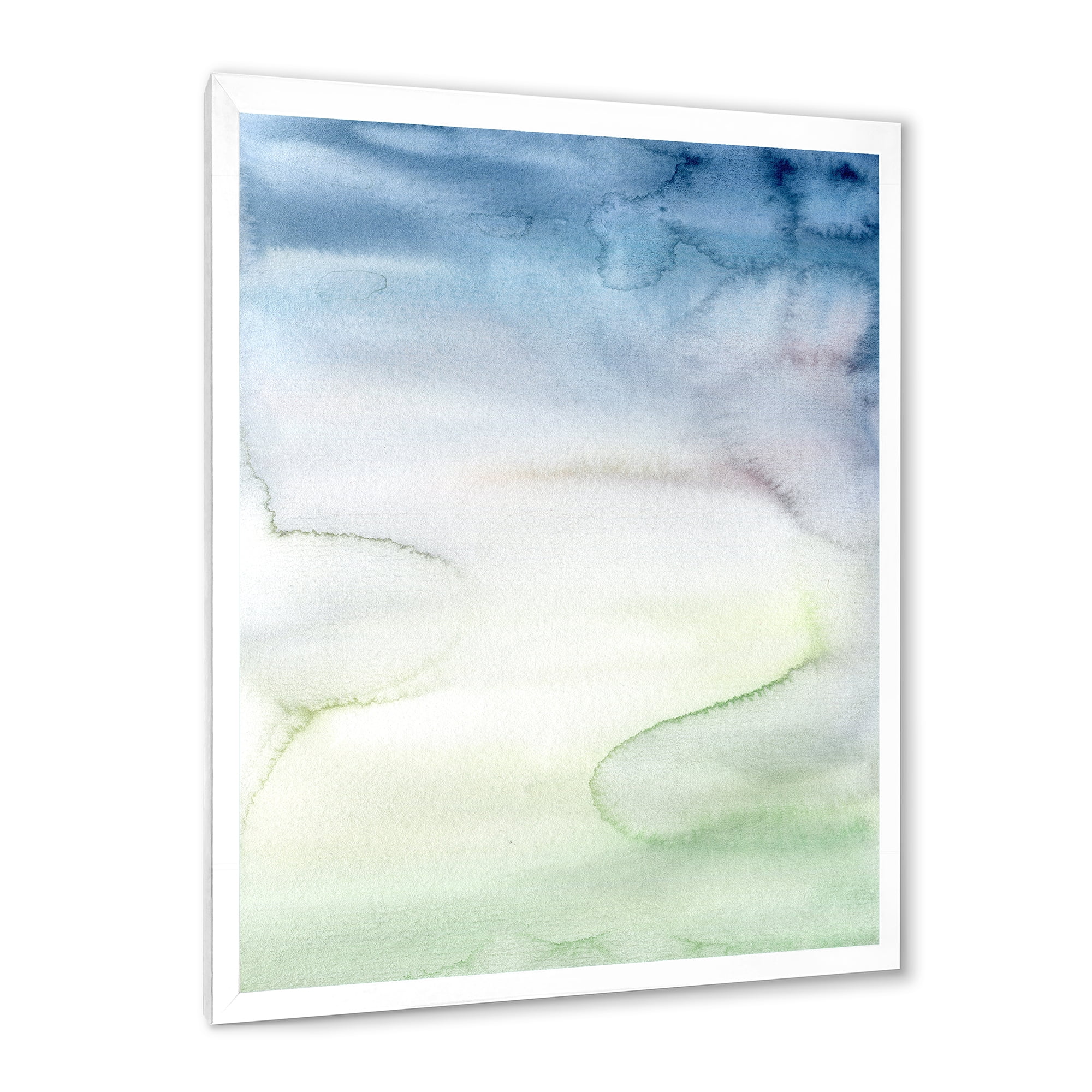 Designart 'Pastel Abstract With Green Dark Blue and White Spots' Modern Framed Art Print