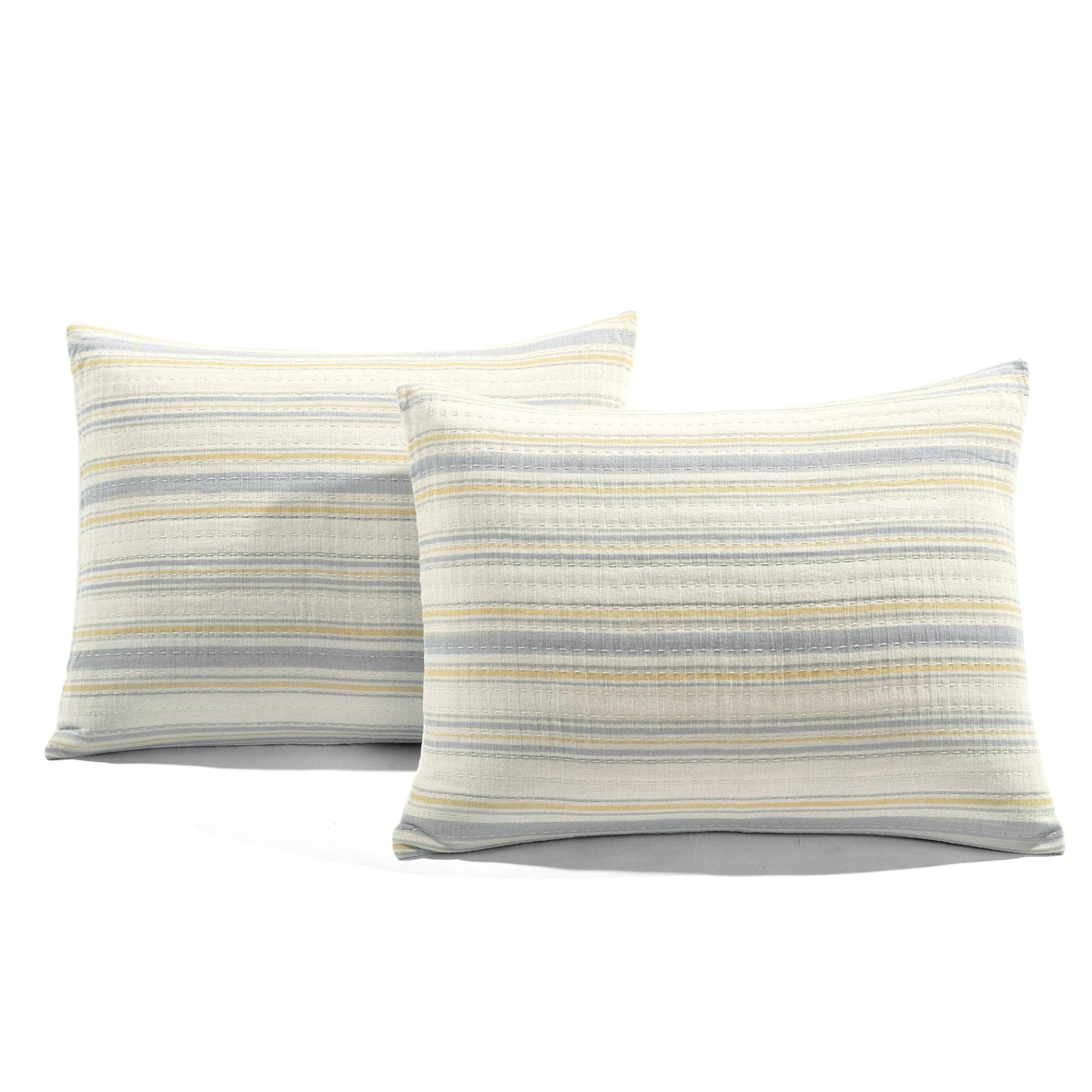 Lush Decor 100% Cotton Solange Stripe Kantha Pick Stitch Yarn Dyed Cotton Woven Quilt/Coverlet Yellow/Gray 3Pc King