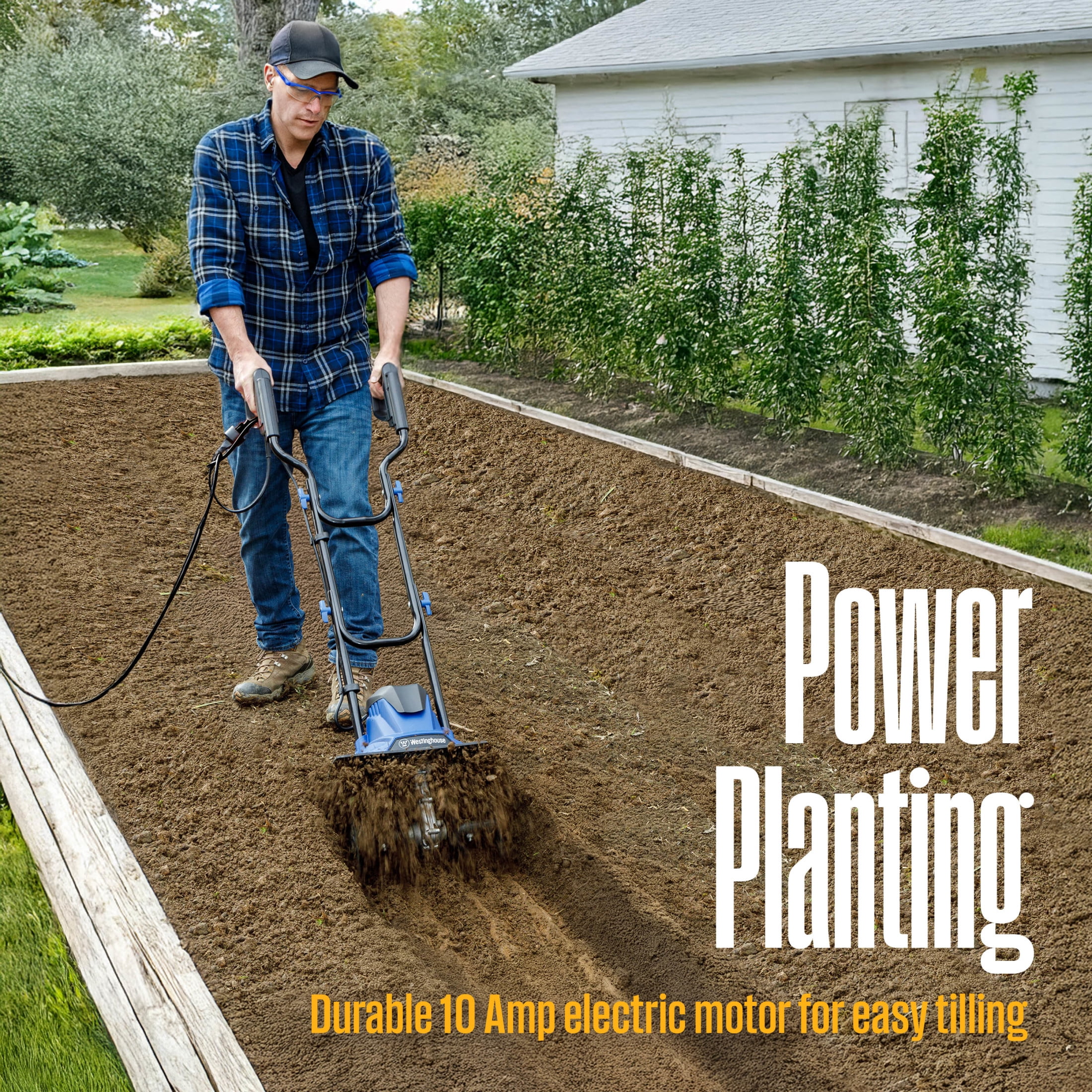 Westinghouse W14TCAC 14-Inch, 10 Amp Corded Electric Tiller Cultivator for Gardening, with 4 Steel Blades