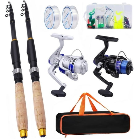2PCS Fishing Rod and Reel Combo Telescopic Fishing Pole Spinning Reel Kit with Lures Set Fishing Bag Portable Collapsible Fishing Combo Set for Saltwater Freshwater Beginner Adults