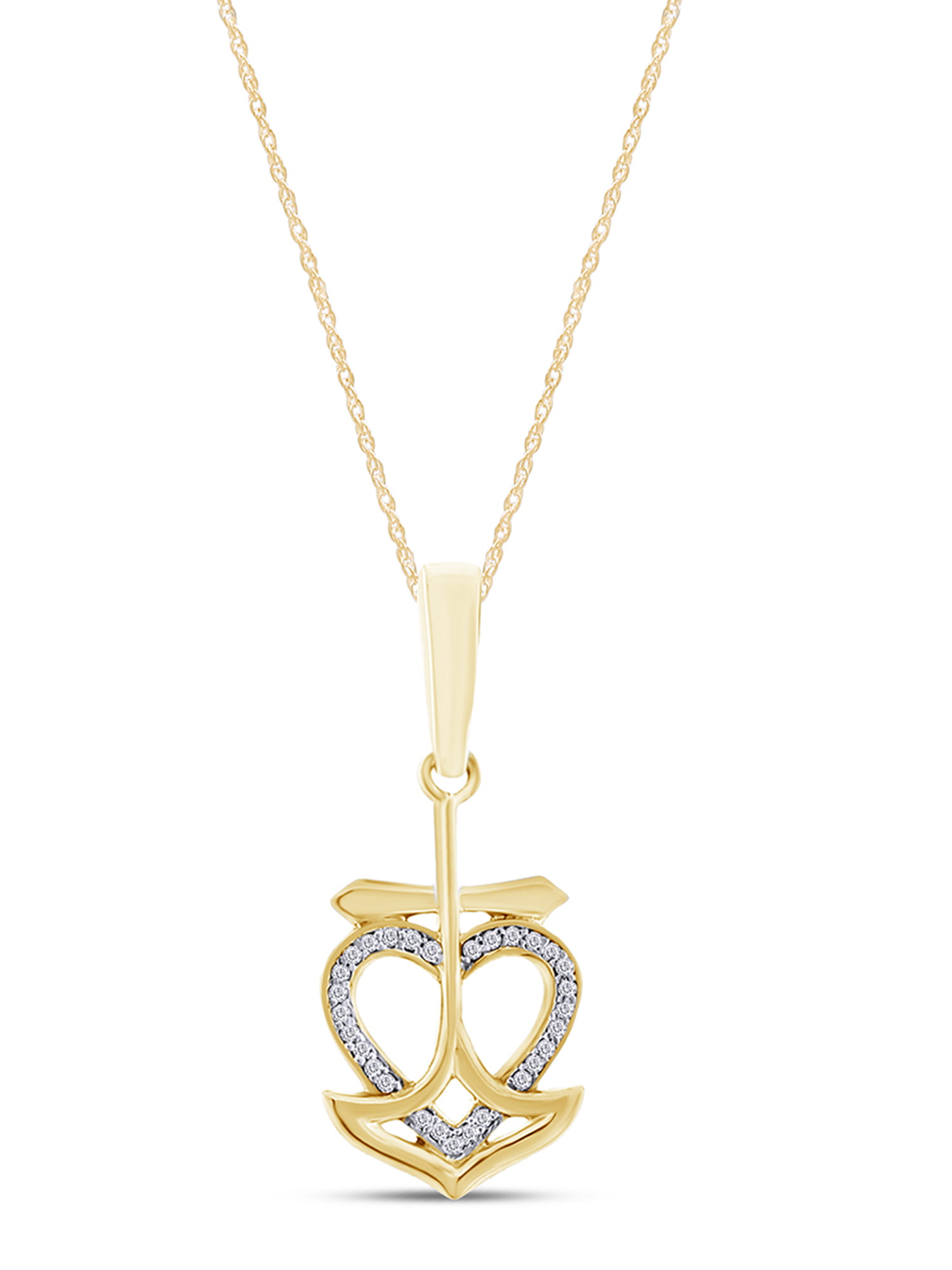 Sterling Silver and 14k Yellow Gold Diamond Cross and Heart Pendant Necklace 18 