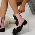 thumbnail image 6 of Dasayo Boots for Women Ankle Pink Non Slip Motorcycle Faux Leather Side Zip Colorblock Lace up Boots Womens Shoes 36, 6 of 7