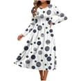thumbnail image 7 of Edvintorg Womens Casual Dress Fashion Printed Crew Neck Long Sleeve Loose Midi Dresses Womens Clothing S-2XL Blue, 7 of 7