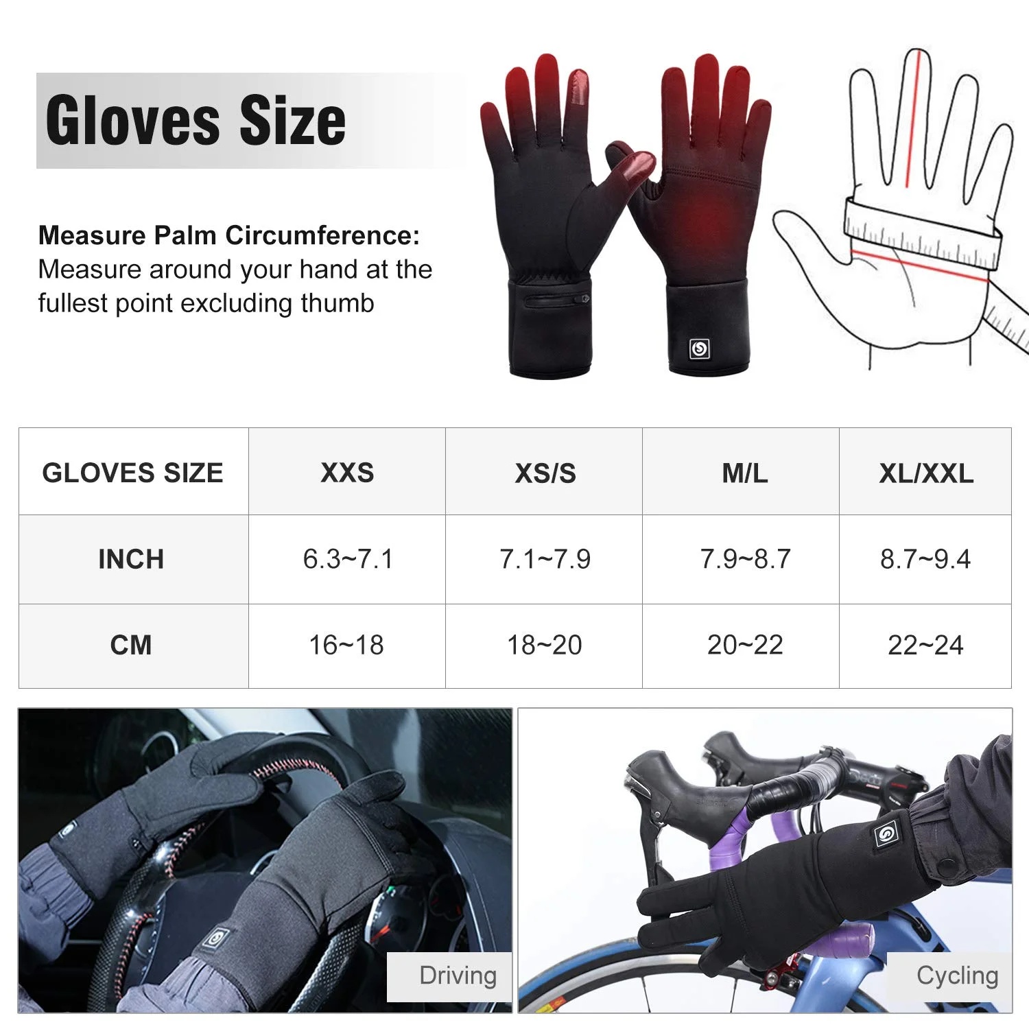 Snow Deer Heated Glove Liners, Rechargeable Infrared Battery, Thin Fleece Gloves for Skiing, Cycling, Hunting