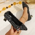 thumbnail image 5 of Women's Block Heel Pumps Dress Shoes Pointed Toe Sequin Rhinestone Heels for Party Wedding Evening, 5 of 8