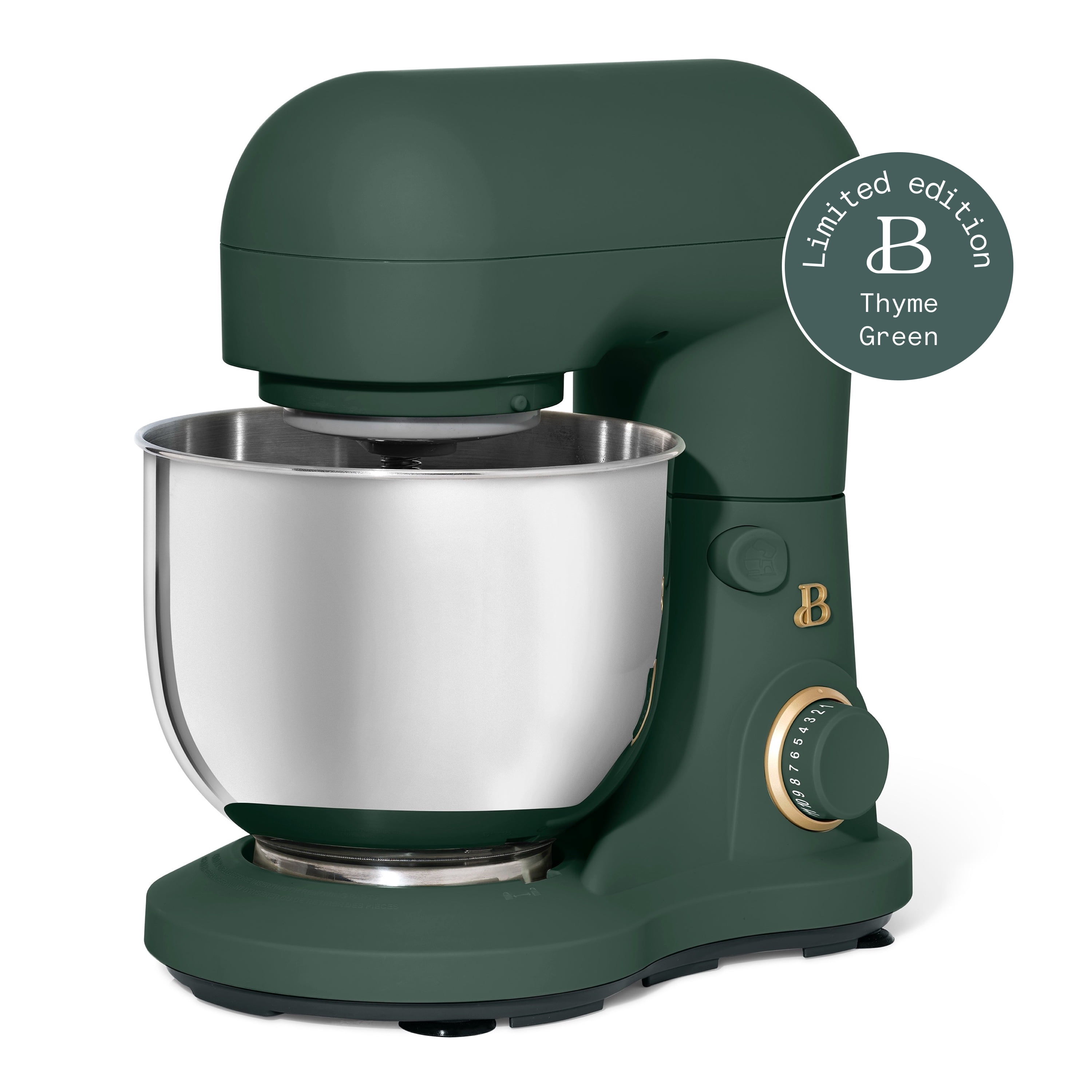 Beautiful 3.5 Qt Stand Mixer with Flat Beater, Dough Hook, Balloon Whisk, Thyme Green by Drew Barrymore