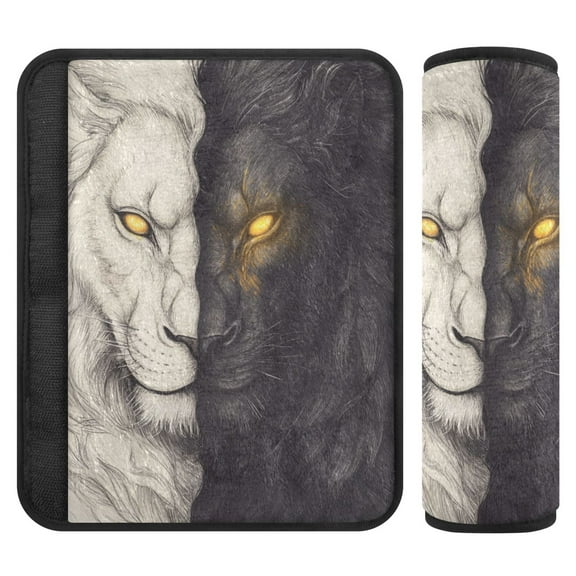 Qxltty Black and White Lion Car Seat Strap Pads are Soft and Snug Fitting for All Cars Backpacks Pushchair