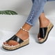 thumbnail image 3 of Diapositivas de corcho con plataforma para mujer, sandalias deslizantes con punta abierta y lazo en el dedo del pie, zapatos deslizantes de moda para exteriores, 3 of 4