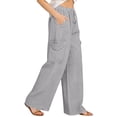 thumbnail image 4 of Hrsba Linen Cargo Pants Women High Waisted Elastic Drawstring Waist Loose Solid Color Long Pants With Pockets, 4 of 7