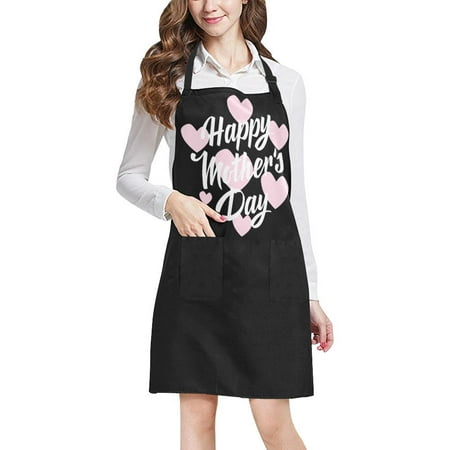 ASHLEIGH Adjustable Bib Black Apron for Women Chef with Pockets Happy Mothers Day Lettering World's Best Mom Novelty Kitchen Apron for Cooking Baking Gardening Pet Grooming