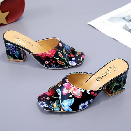 

Cathalem Thick Sandals With A With A Drag Word Summer Women s Slippers Women s Women s high heels Wedged Shoes Woman Black 6