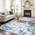 thumbnail image 2 of 5'x7' Area Rugs for Living Room Bedroom, Easter Rabbit Washable Rug Carpet Runner Indoor Outdoor, Spring Cute Bunny Blue Flowers Buffalo Plaid Non Slip Floor Mats Area Rug for Kitchen, Nursery, 2 of 8