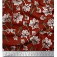 thumbnail image 1 of Soimoi Red Japan Crepe Satin Fabric Peach Floral Decor Fabric Printed BTY 42 Inch Wide, 1 of 1