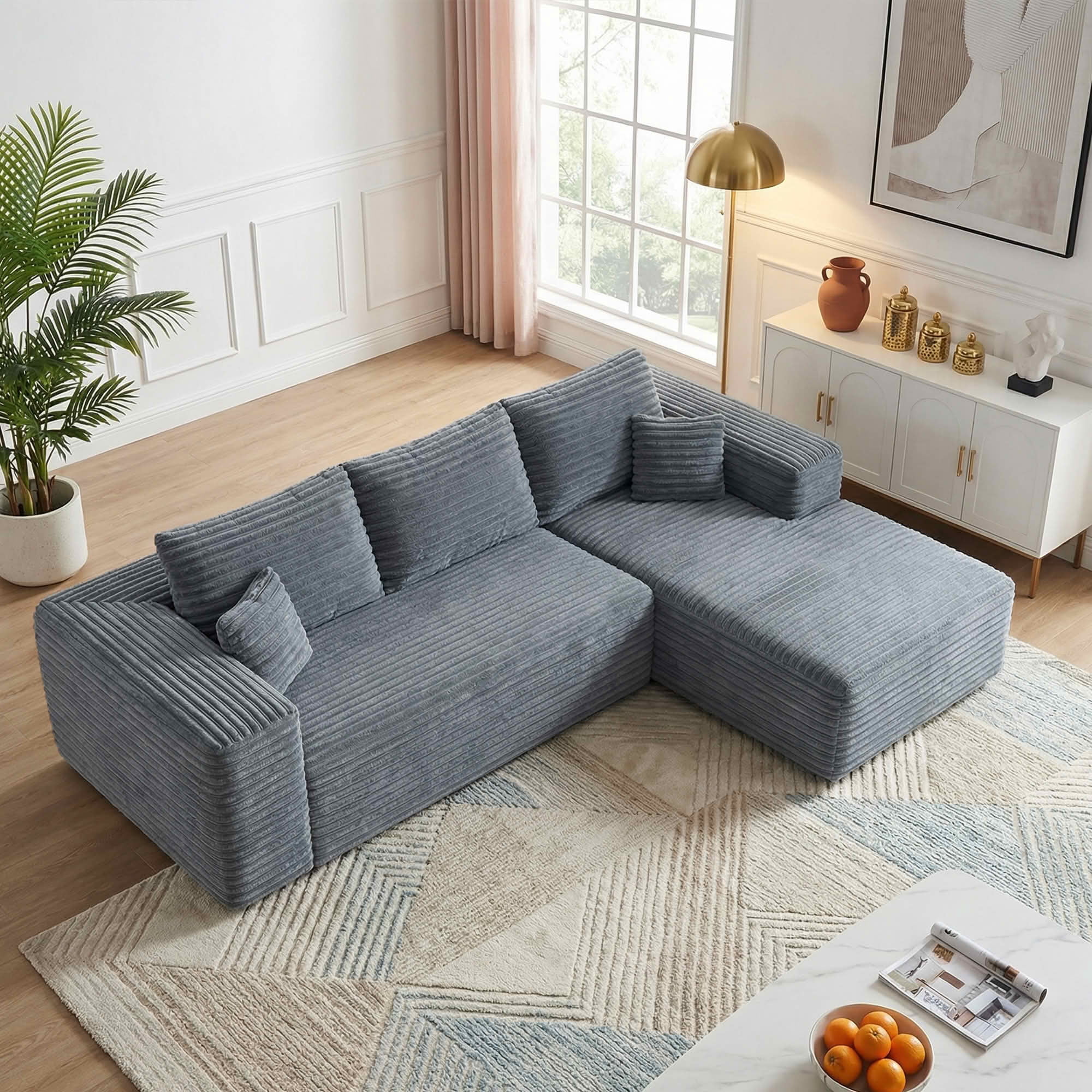 MAYEERTY 95" Wide-Wale Corduroy Compression Sofa Bed, Convertible Sleeper Couch for Living Room Guest Room，Gray