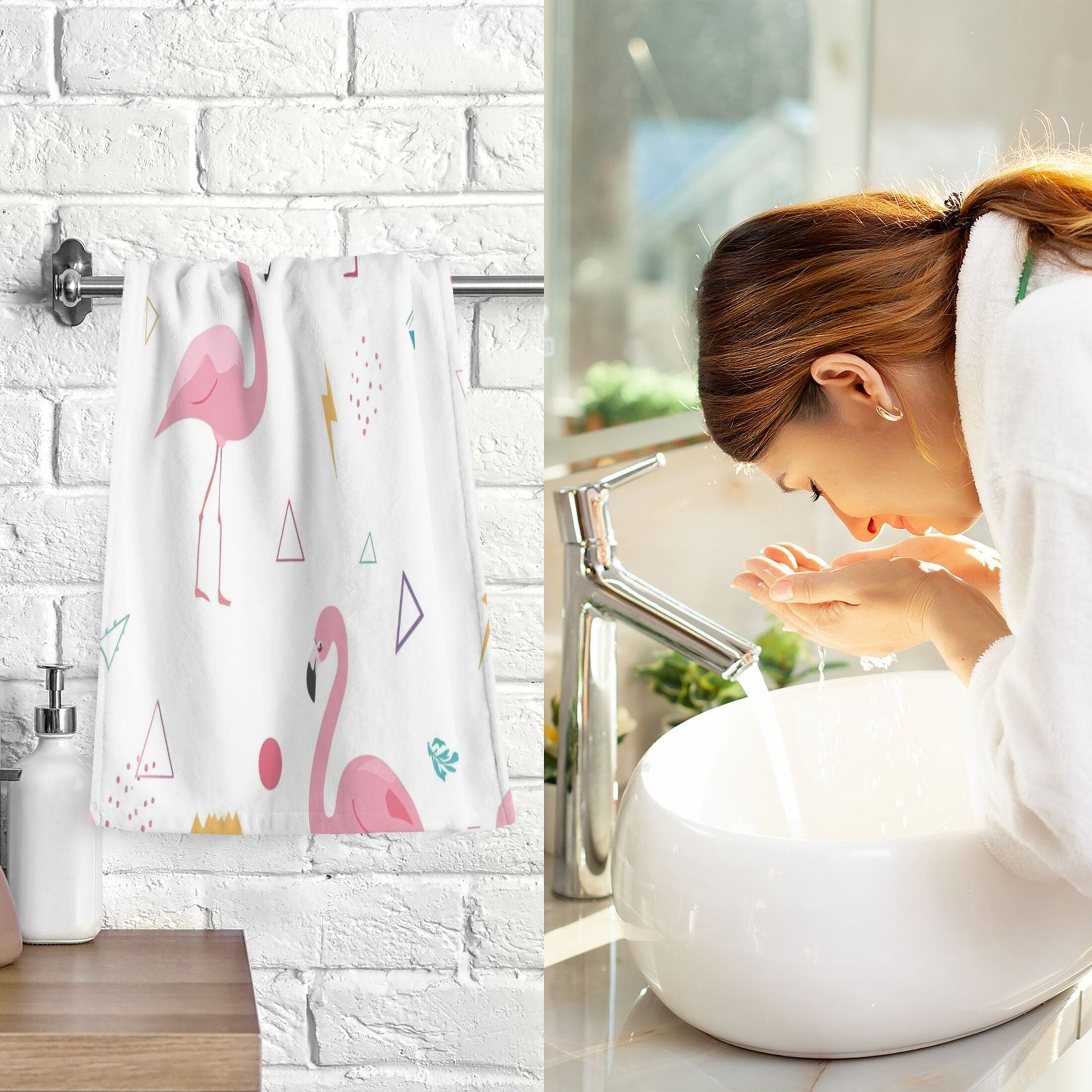 2 Pcs Hand Towels Sets Cute Flamingo Pattern Cotton Towel Set Absorbent Face Towel for Bathroom Kitchen Shower Hotel Decor
