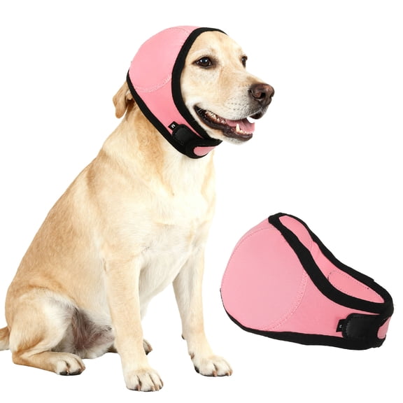Dog Head Wrap, Cat Ear Wrap Ear Muffs Quiet Head Cover Sleeves Anxiety Ease Head Protection No Shake, (Pink, M), Intended for Pet Bath/Grooming/Swimming/Force Drying