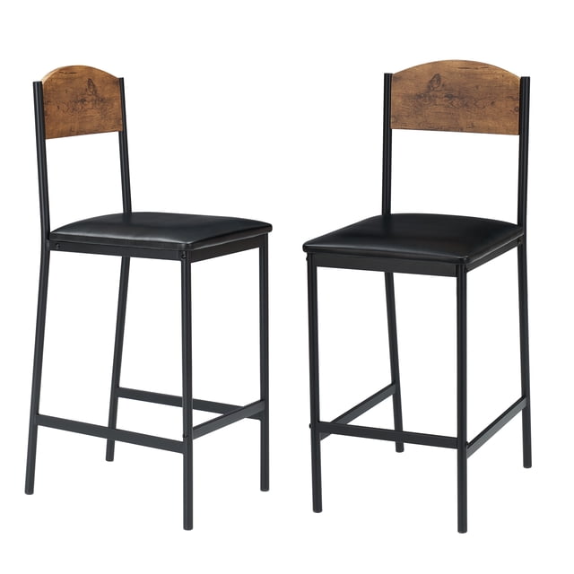 Modern Bar Table and Chairs Set for 2, Counter Height Dining Furniture with PU Upholstered Stools, Backrest & Footrest – Gray / Retro Color, 2-Pack / 4-Pack / 1+2 Set Options