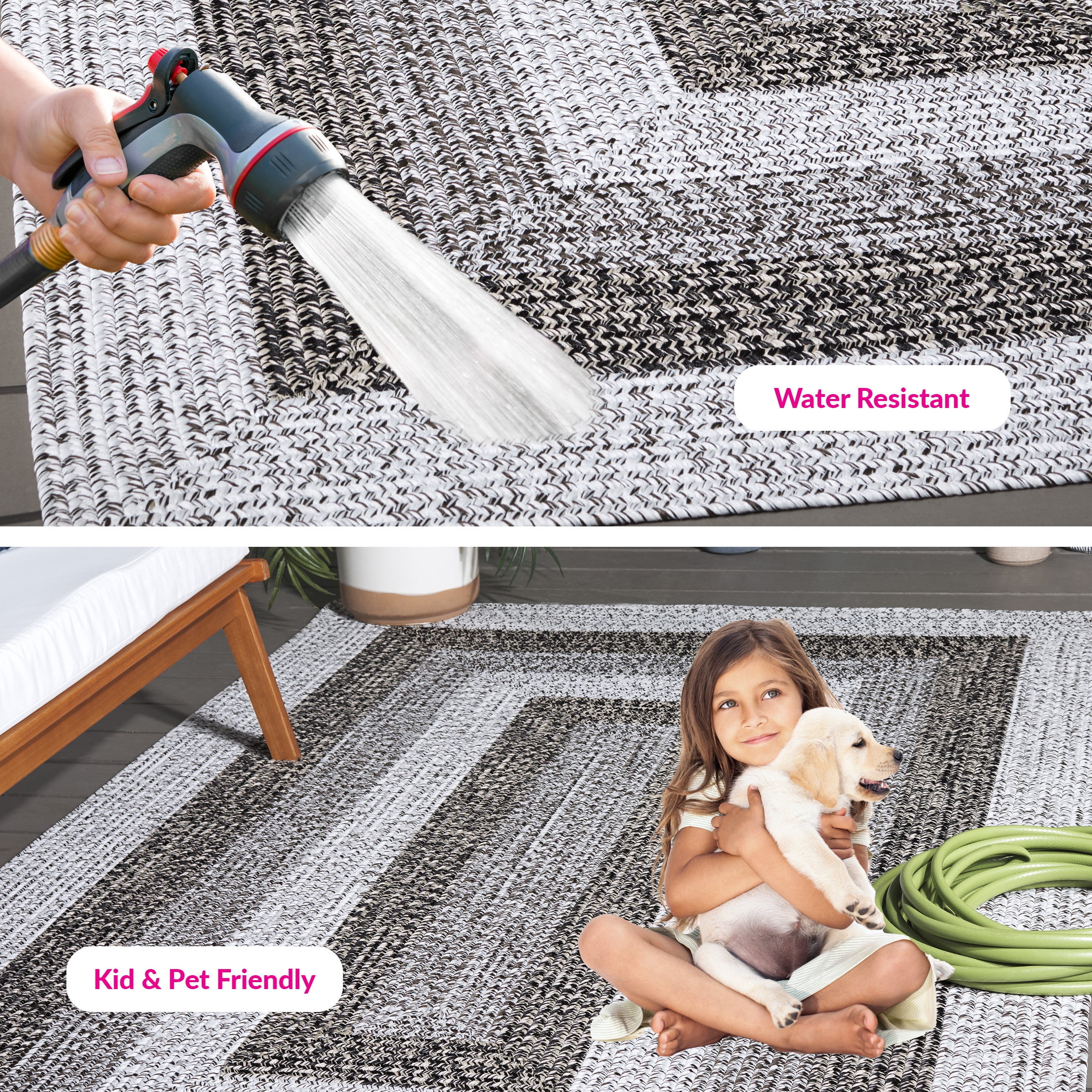 SAFAVIEH Braided Kent Geometric Machine Washable Reversible Area Rug, Ivory/Black, 8' x 10'