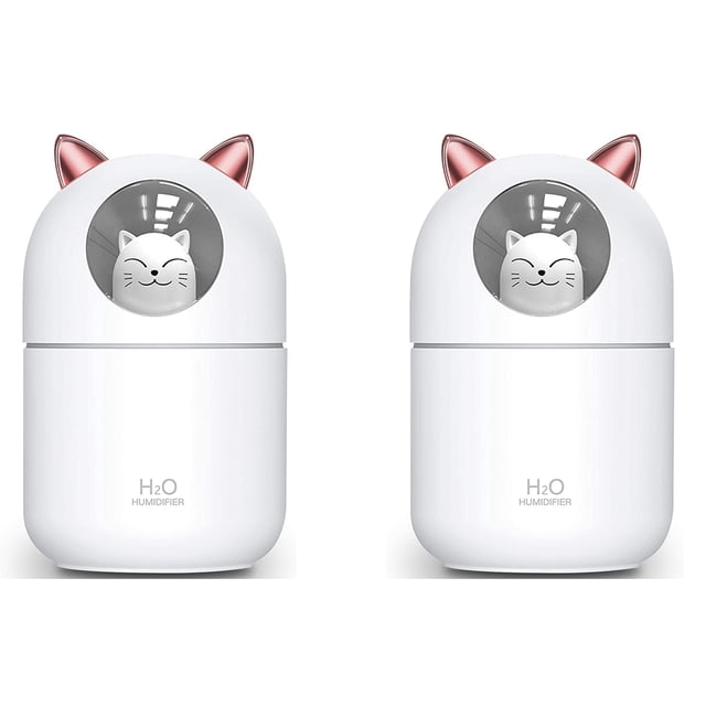 2X Cute Mist Humidifier Night Light Essential Pure for Baby Room,Easy Clean Quiet Operation White