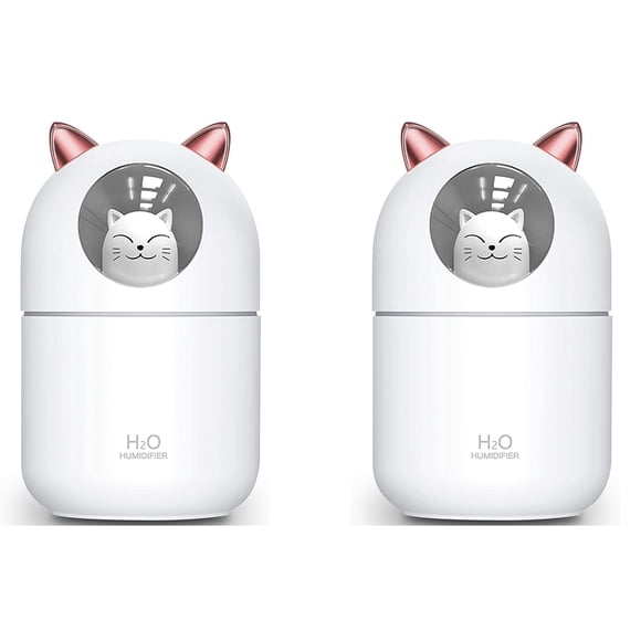 2X Cute Mist Humidifier Night Light Essential Pure for Baby Room,Easy Clean Quiet Operation White
