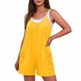 thumbnail image 6 of QATAINLAV Summer Rompers for Women Sleeveless Adjustable Strap Onesies Shorts Cotton Casual Wide Jumpsuits with Pockets Yellow XL, 6 of 9